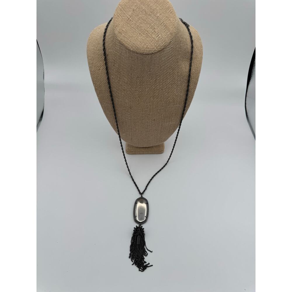 Kendra Scott Rayne Long Pendant Necklace Mirror Rock Gunmetal